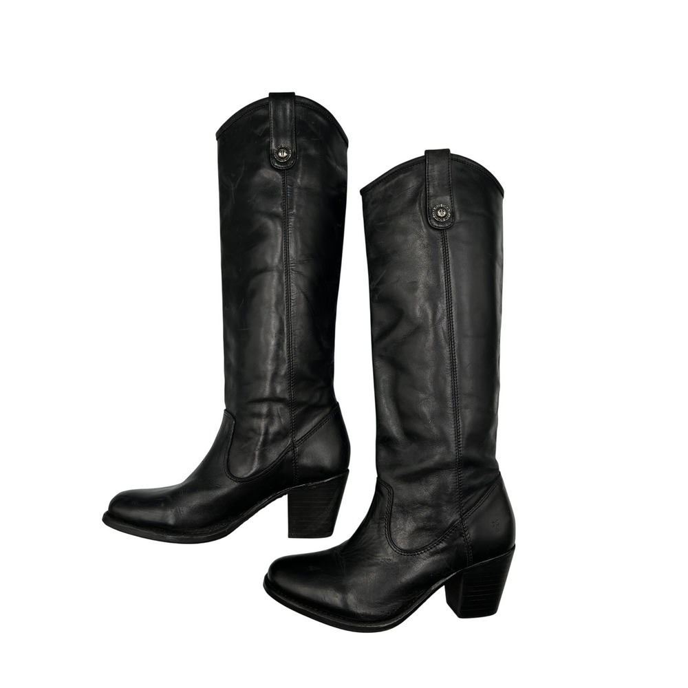 Frye Melissa Button Tall Boots Womens 8 Black‎ Excellent Leather Western Heel